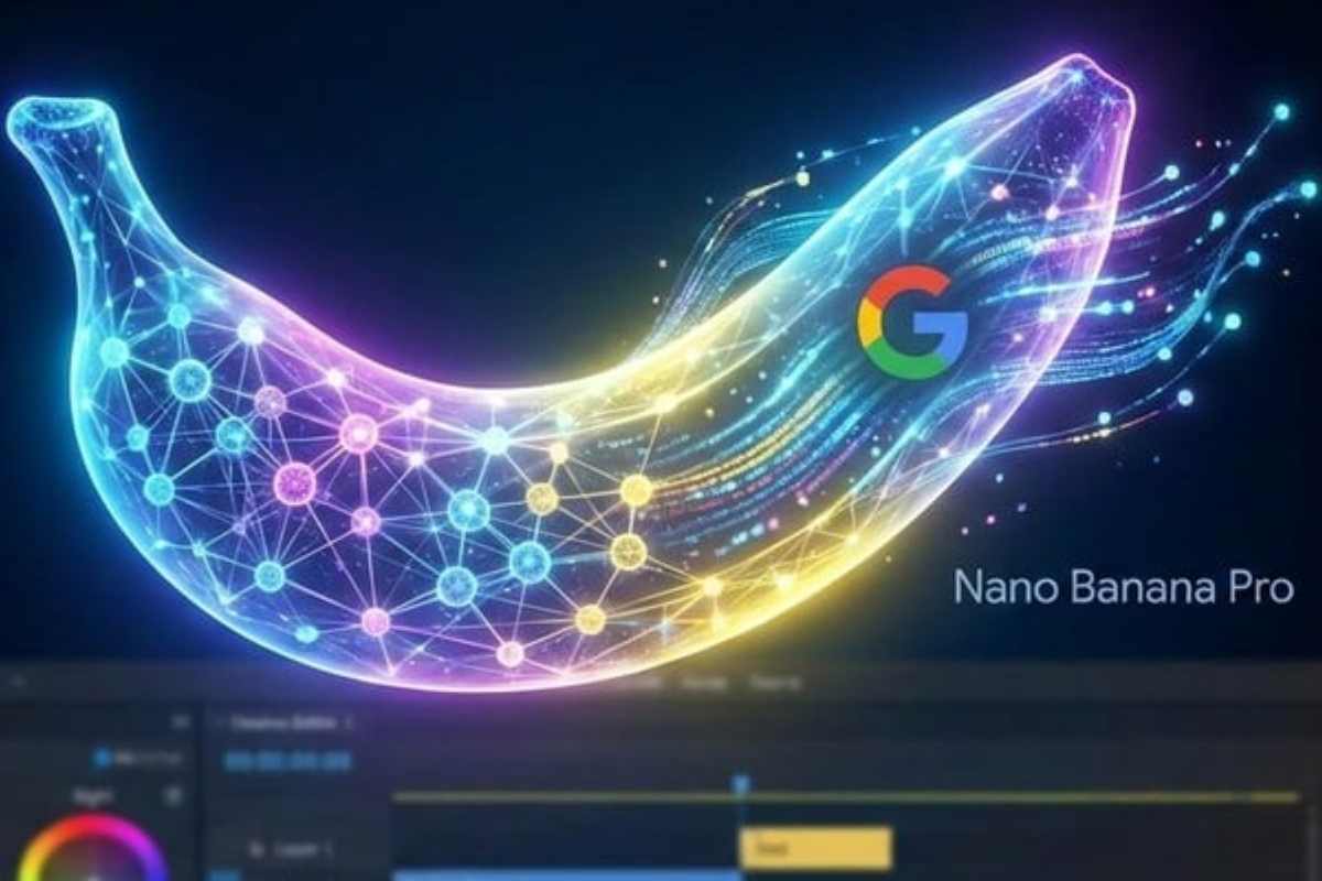 La banana in un'illustrazione grafica di presentazione sull'AI Nano Banana Pro di Google
