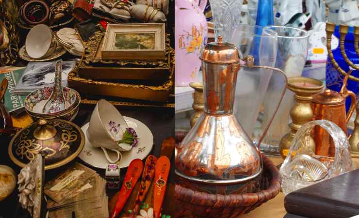 oggetti esposti in un mercatino 