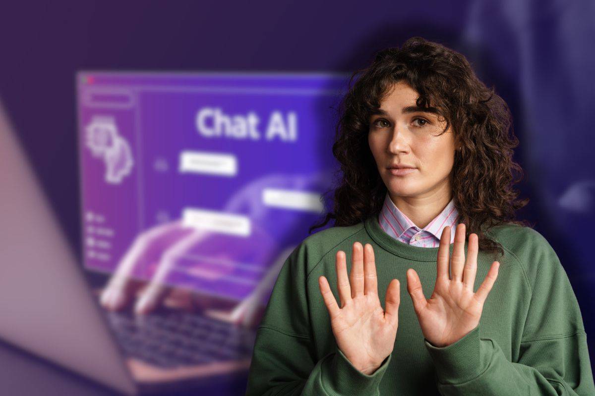 chat gpt e donna che fa stop con le mani 